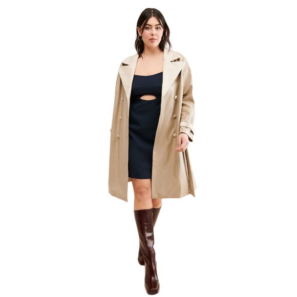New Anthropologie Colorblock Vegan Leather Trench Coat $250 PLUS 2X - Picture 5 of 5